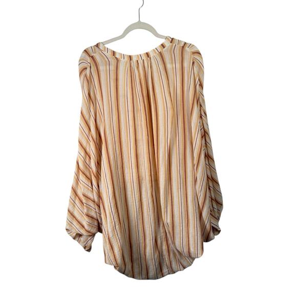 Anthropologie Brown Striped Tie Front Balloon Sleeve Blouse Boho Womens Plus 3x - Picture 11 of 11